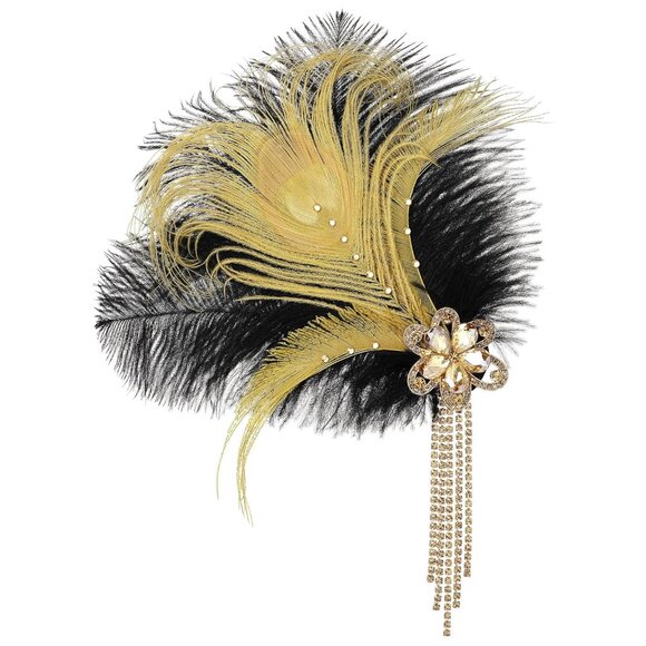 Peacock Fascinator with Rhinestones - Roaring 20s Flapper Fascinator for 1920s H - Picture 6 of 6